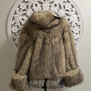 Zara Plush Faux Fur Hoodie in Tan